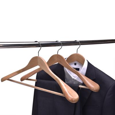 China Wholesale Supermarket Space Saving Anti-Slip Rubber Garment Bar Wooden Pants Hanger for sale