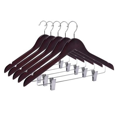 China High Quality Space Saving Cherry Wooden Wardrobe Hanger Supplier With Non Slip End Clip for sale