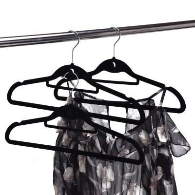 China Save Space Hanger WINSUN Black Flocking Adult Clothes Plastic Hanger Premium Quality Velvet Hanger for sale