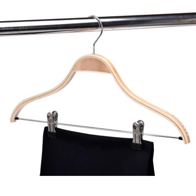 China Traditional Cheap Laminated Wholesale Wooden Trouser Hangers Manufacturer Wood Hangers For Fabrics for sale