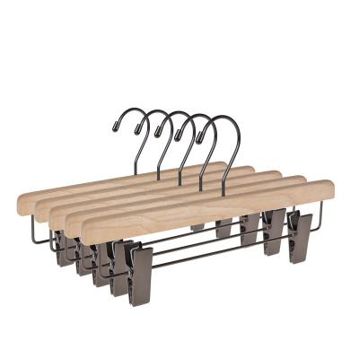 China New Quality Wooden Pant Hangers Space Saving Pant Hangers Classic/Postmodern Hangers With Two Movable Clips for sale