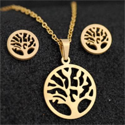 China TRENDY Stainless Steel Necklace Earrings Sets Cheap Dubai 18K Gold Waterproof Plated Pendant Jewelry Sets For Women for sale