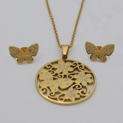 China Necklace And Earring Set Latest Design Gold Plated Stainless Steel Butterfly Jewelry Set Jewelry for sale