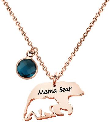 China TRENDY Mom Bear Necklace 18K Gold Mom and Baby Bear Pendant Necklace with 12 Months Family Jewelry Gift Birthday Birthstone for Her for sale