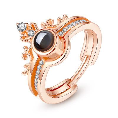 China Ring Rhinestone Memory Resizable Nickel Free Women's 100 Tongues Ring Jewelry Love Projection Wedding Rings JE T'AIME for sale