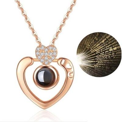 China Trendy Pendant Necklace 925 Silver Nickel Free Statement Necklace Jewelry Necklace 100 Languages ​​I Love You for sale