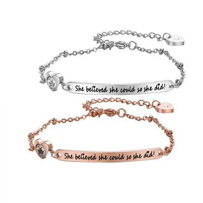 China DIY Design Custom Engraved Stainless Steel Couple Rose Gold Bracelet Jewelry For for sale