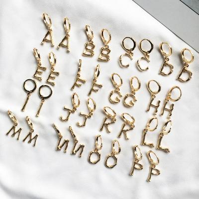 China English Alphabet 26 Nickel Free Gold Plated Circle Earrings Bamboo Summer Custom Made for sale