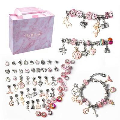 China Gift for Girls Pink Charm Bracelet Making Kit for Grill DIY Charm Beads Bracelet Jewelry Making Crafts Kit for Present for sale