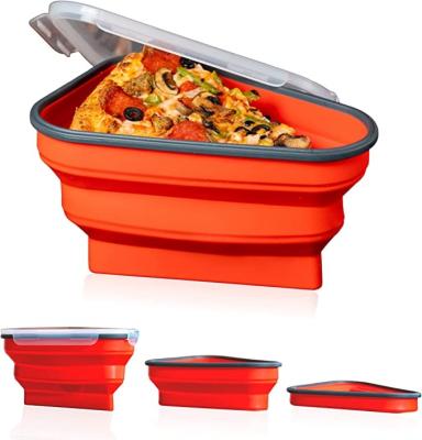 China Triangle Viable Reusable Microwavable Silicone New Arrival Folding Expanding Pizza Tray Pizza Slice Box Pizza Storage Container for sale