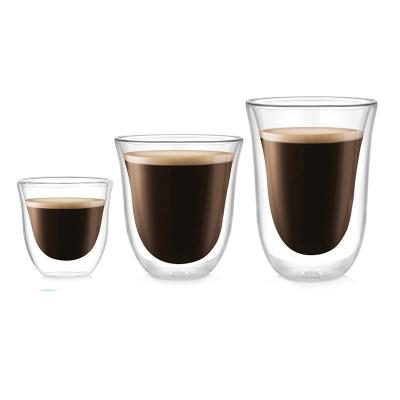 China Viable New Arrival 80/240/300ML Wholesale U-shape 80/240/300ML Espresso Milk Glass Juice Coffee Drinking Mug Water Double Wall Cups for sale