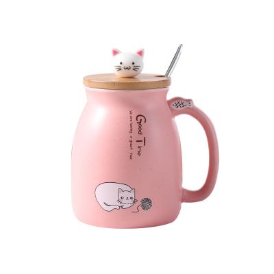 China New Arrival Viable Wholesale Office Morning Tea Milk Coffee Cup Reusable Ceramic Drinking Glasses Water Cups With Lovely Kitty Lid for sale