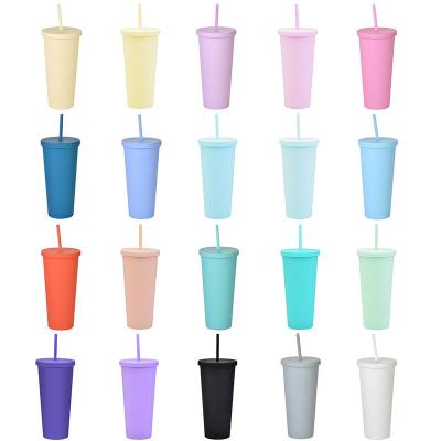 China New Arrival 24oz Double Wall Sustainable Plastic Vacuum Insulated Tumbler Travel Coffee Mug Water Juice Drinking Glasses Cup With Straw for sale