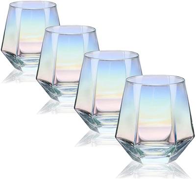 China New Arrival Wholesale Clear Borosilicate 300ML Iridescent Crystal Wine Glasses Modern Rainbow Wine Glass Cup Stemless Coffee Mug for sale