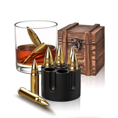 China Sustainable New Arrival Wholesale Bar Tool Set of 6 Stainless Steel Bullet Whiskey Chilling Stones Reusable Bullet Ice Cube Rock Stones for sale