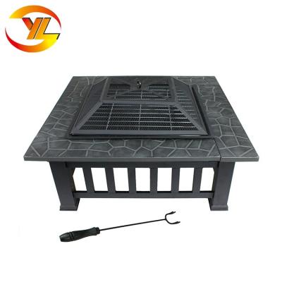 China Outdoor Patio Garden Backyard Stove Square Stove Fireplace With Cover Poker Metal Firepit for sale