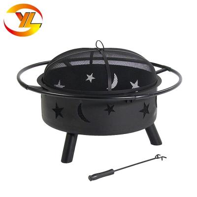 China Yuelong Stocked Fire Bowl 30 Inch Circle Fire Table Top Outdoor Wood Patio Garden Burning Stars And Moons Surround Fire Pit for sale