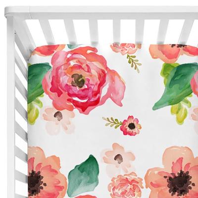 China Coral Baby Floral Fitted Crib Folded Sheet for Boy and Girl Toddler Bed Mattress Fits Standard Crib Mattress for sale