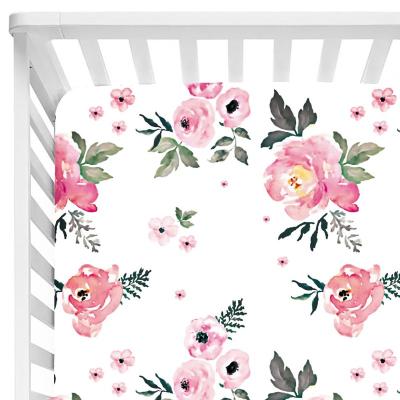 China Folded Pear Pink Floral Baby Fitted Crib Sheet Toddler Bed Mattresses fits Standard Crib Mattress for sale