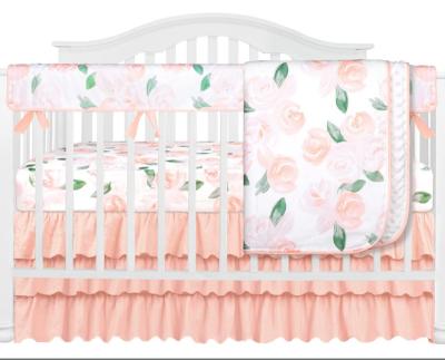 China Folded 4 Piece Sheet For Kids Blush Floral Crib Bedding Set Babies And Boys for sale