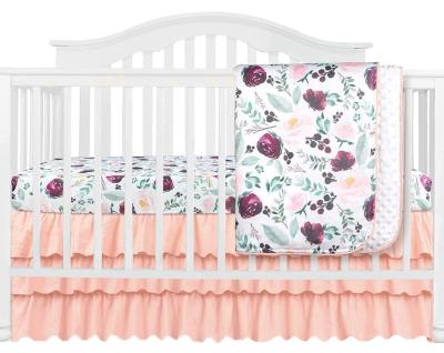 China Folded 4 Piece Wine Rose Floral Crib Bedding Set Babies and Boys for sale