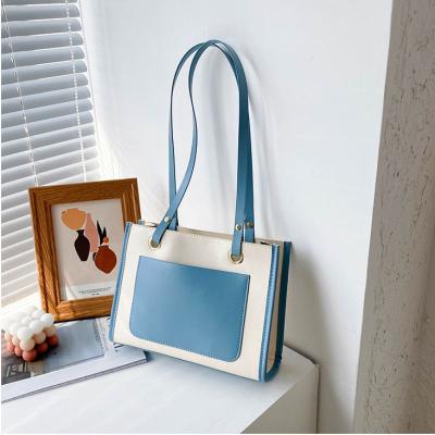 China 2021 PU New Arrivals Fashion Retro PU Tote Simple Large Unique Splicing Leather Bags Sets Shoulder For Ladies Women Handbags for sale