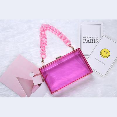 China 2021 Summer New Fashion Candy Color Single Shoulder PVC Clear Chain Jelly Transparent Acrylic Box Purse Daily Bags for sale