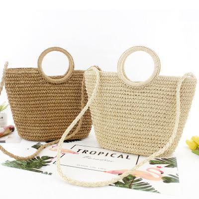 China Wholesale Ladies Straw New Large Capacity Round Notched Single Shoulder Casual Knitting Handbag Fashion Beach Bag for sale