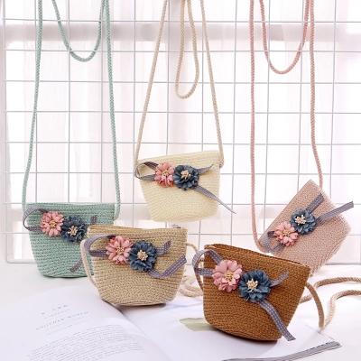 China Daily 2021 Summer Retro Purse Straw Bag S Shoulder Change Messenger Flower Tote Cute Beach Children&'s For Girl Cross - Body Women for sale