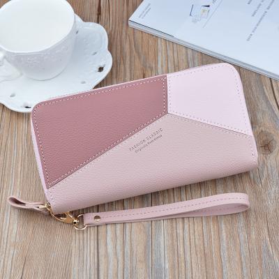 China 2022 Designer Pu Coin Changes Ladies Card Holders Cell Phone Wallets Waterproof Hot Selling Leather Splicing Long Purses For Women for sale