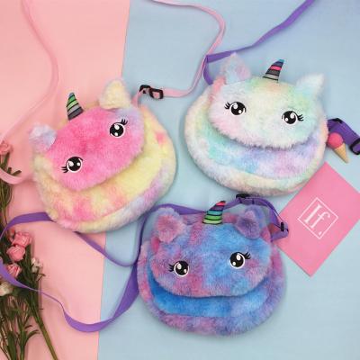 China One-shoulder Everyday Children's Plush Cartoon Stuffed Animal Kindergarten Little Girl Colorful Unicorn Messenger Bags Purse for sale