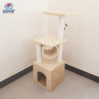 China Wooden Cat Furniture Small Modern Cat Tree Housing Lathe Sisal Small Pet Stocked Climbing Scratch for sale