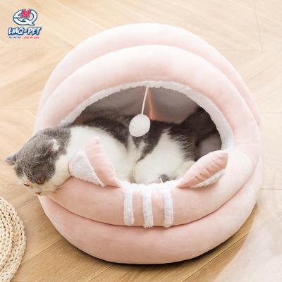 China Travel Pet Bed Round Plush Warm House Soft Plush Long Bed For Dogs Cats Nest for sale