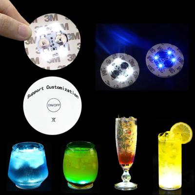 China Viable Wholesale Flashing Led Bottle Bar Coasters Sticker Customized Logo Led Light Cup Coaster For Drinks for sale