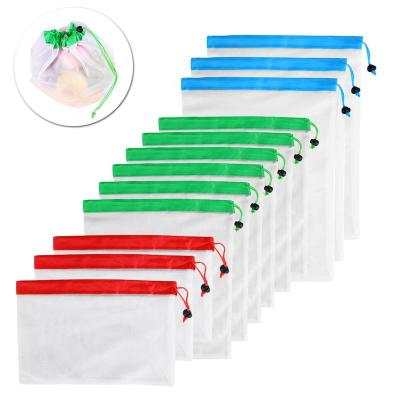 China 12pcs Viable 3 Class Reusable Washable Bags Mesh Bag For Fruit Vegetable Eco Friendly Grocery Bag for sale