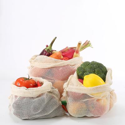 China Environmental Protection Drawstring Cotton Mesh Produce Reusable Bags For Single Viable Washable Fruit Vegetables for sale