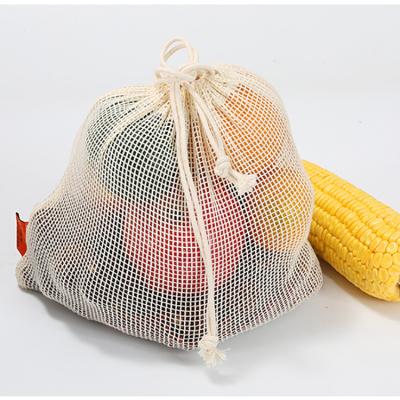 China Sustainable High Quality Double Drawstring Eco-Friendly Cotton Mesh Bag Portable Fruit And Vegetable Bag for sale