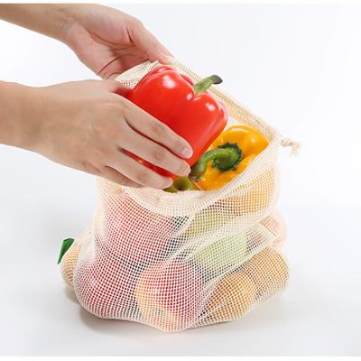 China Eco Sustainable Wholesale Reusable Fruits And Vegetables Custom Mesh Drawstring Cotton Mesh Bag for sale