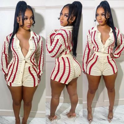 China QUICK DRY MY078 Dropshipping plus size women's clothing drop sleeve long sexy set cardigan two piece sweaters knit shorts women's sets for sale