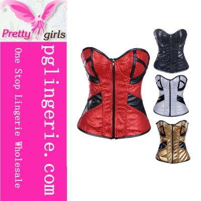 China Antibacterial Young Ladies Leather Zipper Corset, Strapless Traning Corset, Leather Overbust Corset for sale