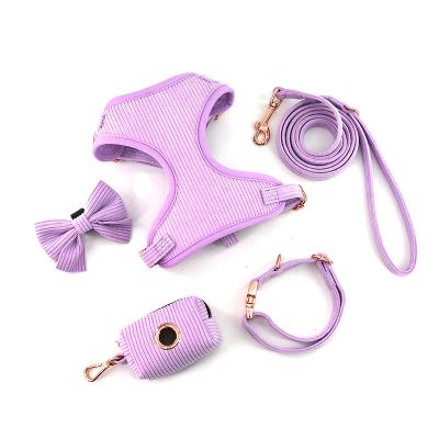 China 5 Pcs Personalized Dog Harness Set Custom Matching Pet Chest Harness Collar Leash Poop Bag and Bow Tie for sale