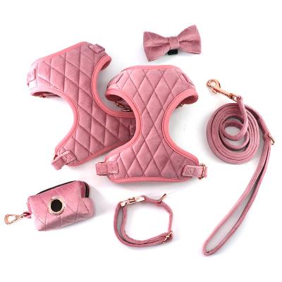 China New Arrival Padded Pet Supply With Matching Adjustable Dog Collar Dog Leash Pet Velvet Dog Harness for sale