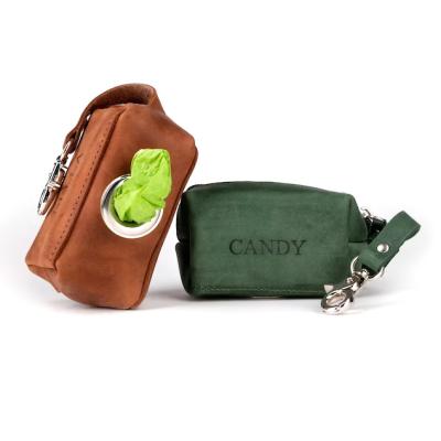 China Genuine Leather Pu Dog Poop Waste Bag Holder Dispenser Dog Poop Bag Carrier Viable Cute Dog Name Viable DIY Gift for sale