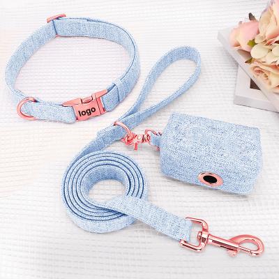 China Quick Release Rose Gold Metal Accessories Tweed Dog Collar with Matching Dog Leash, Dog Poop Bag Holder for sale