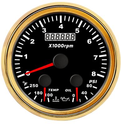 China Ships Boat Marine Gauges Tachometer 8000 RPM Oil Pressure Water Temperature Gauge 3 IN 1 RED LED for sale