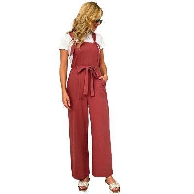 China European red size retro QUICK DRY summer new slim and American high fashion cotton and canvas jumpsuits for sale