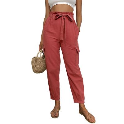 China European and American Summer Breathable Summer Ninth Casual High Waist Small Red Foot Pants Solid Color Pants for sale