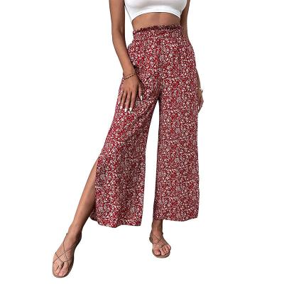 China European and American new design waterproof women's retro red pants, cotton high waist nine points wide leg pants for sale