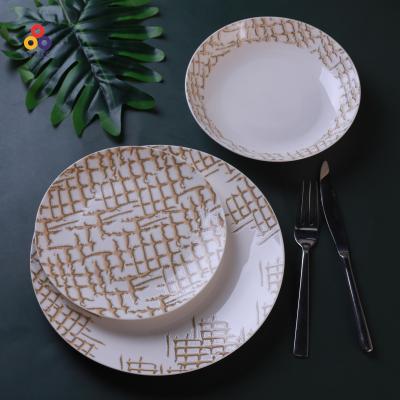 China Viable Wholesale High Quality Embossed Ceramic Dinnerware Sets Dinnerware Sets for sale