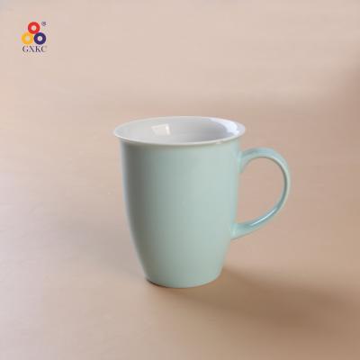 China Viable Wholesale Guangxi SanHuan GXKC Simple Ceramic White Blue Solid Masks Sublimation Mugs For Home for sale